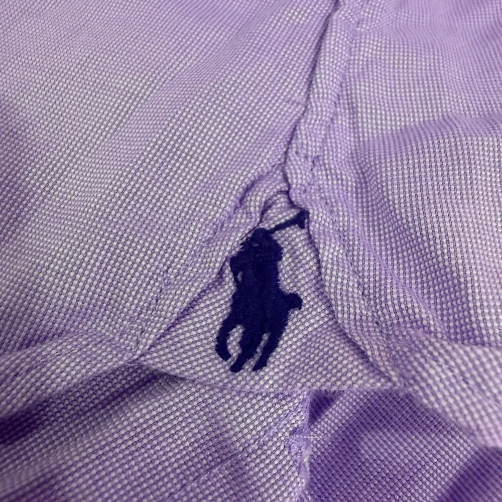 Polo Ralph Lauren Button Down Men 16 Large Slim Fit Purple Herringbone Poplin